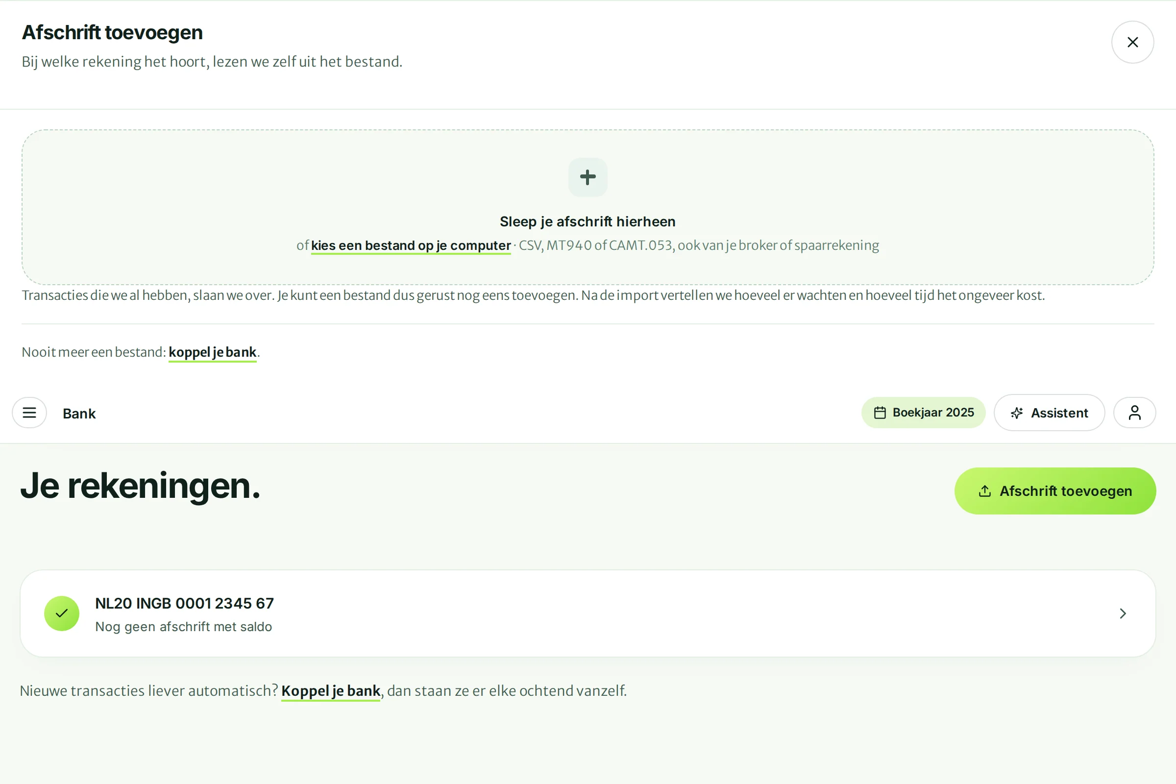Het venster Afschrift toevoegen met een vak om het bestand in te slepen