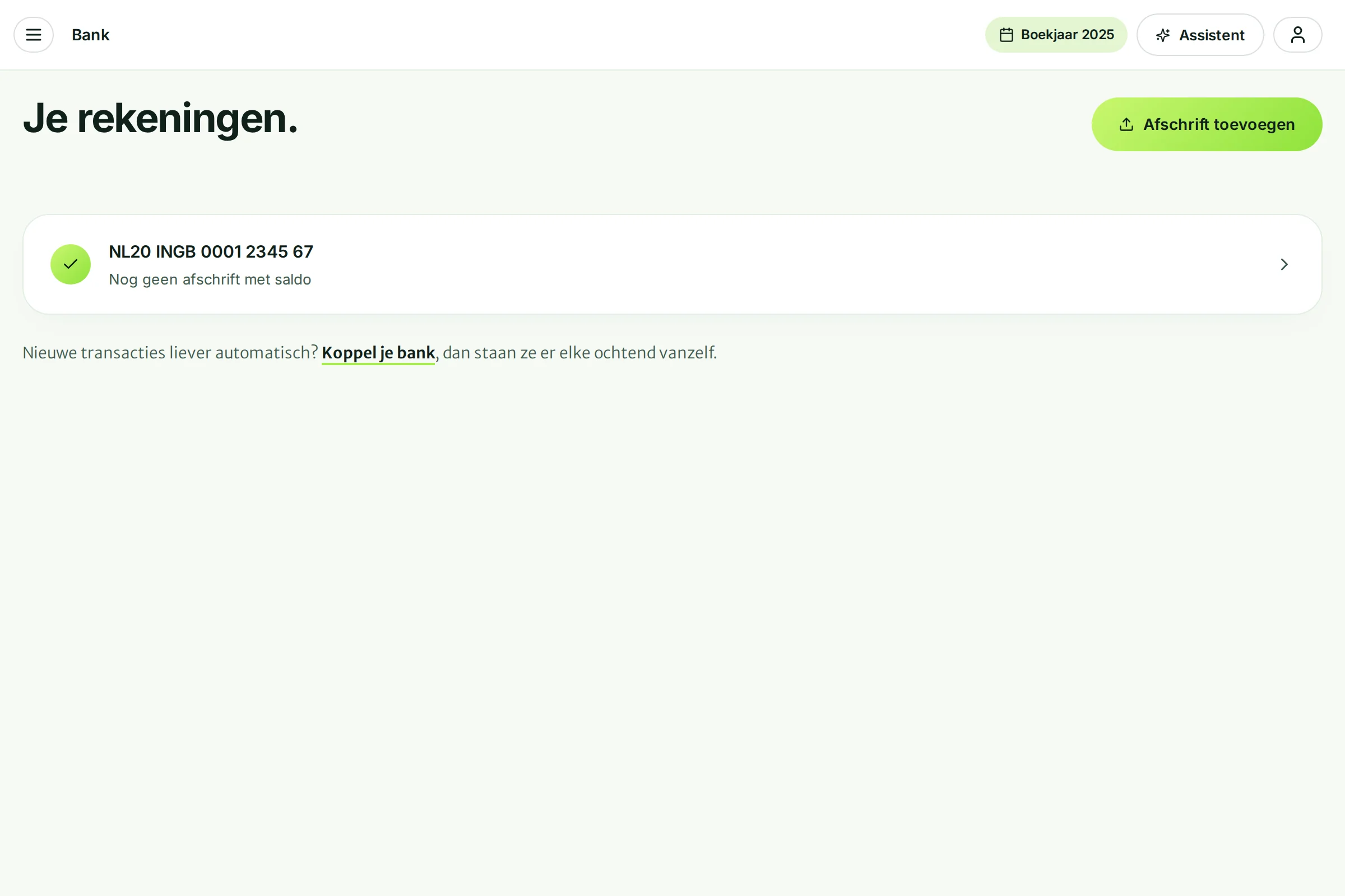 De pagina Je rekeningen met één ING-rekening zonder afschrift