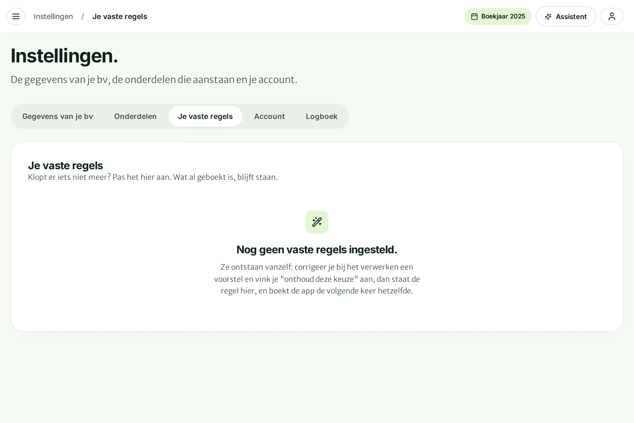 De pagina Je vaste regels met een regel per tegenpartij