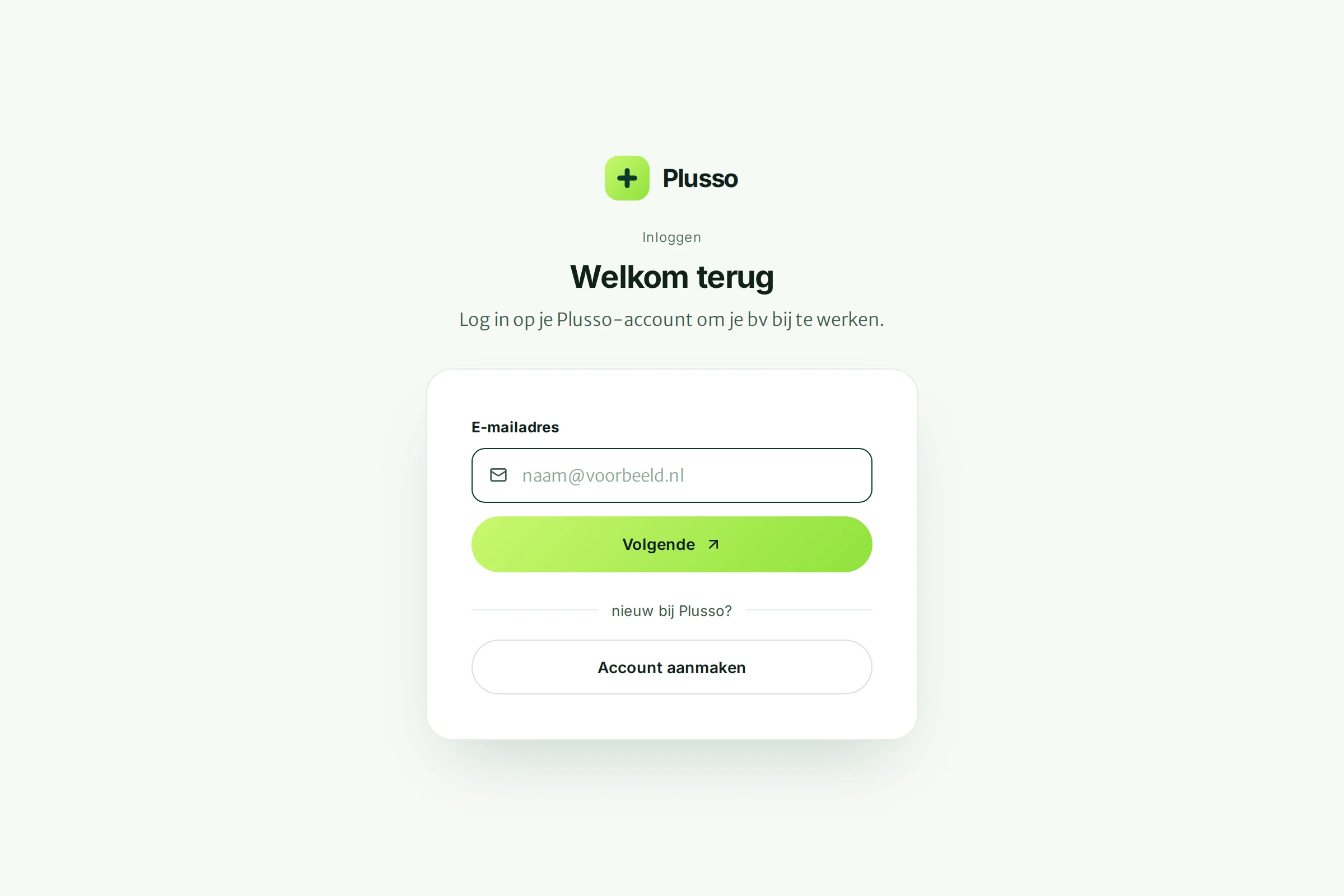 De inlogpagina Welkom terug met het veld voor het e-mailadres