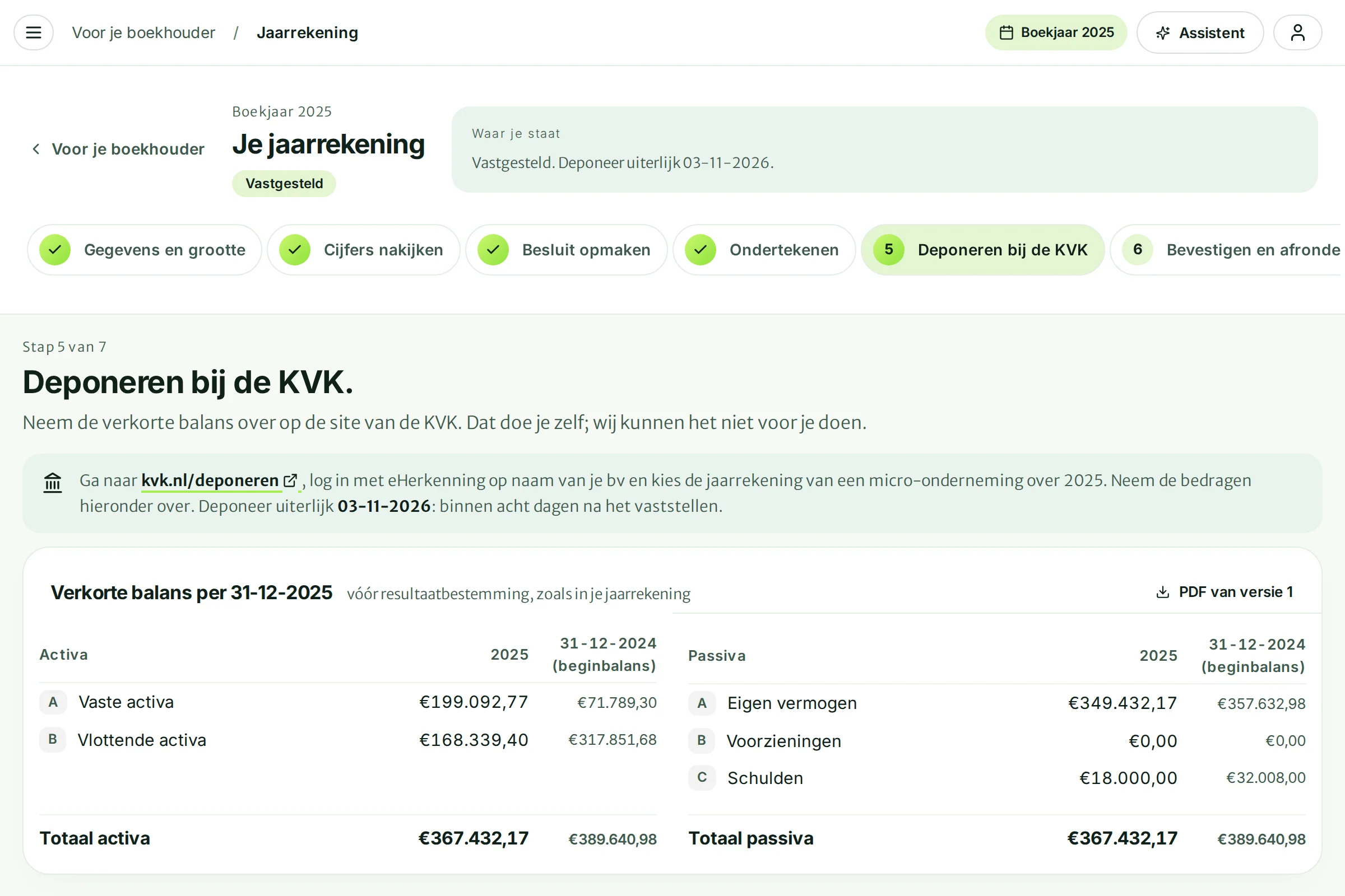 Stap 5 Deponeren bij de KVK met de uitleg en de uiterste datum