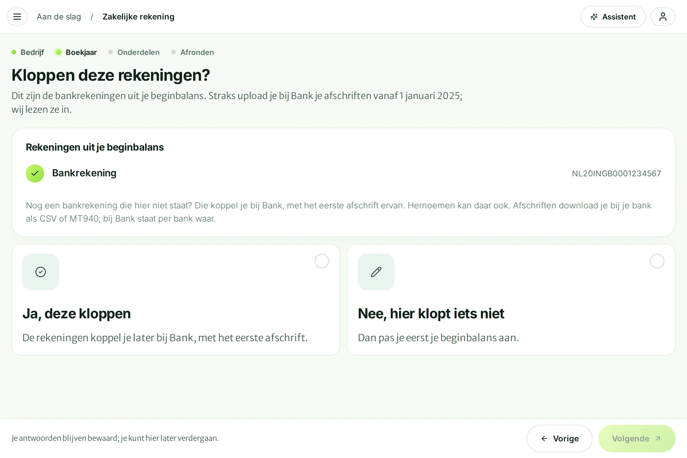 De vraag Kloppen deze rekeningen? met de zakelijke rekening uit de beginbalans