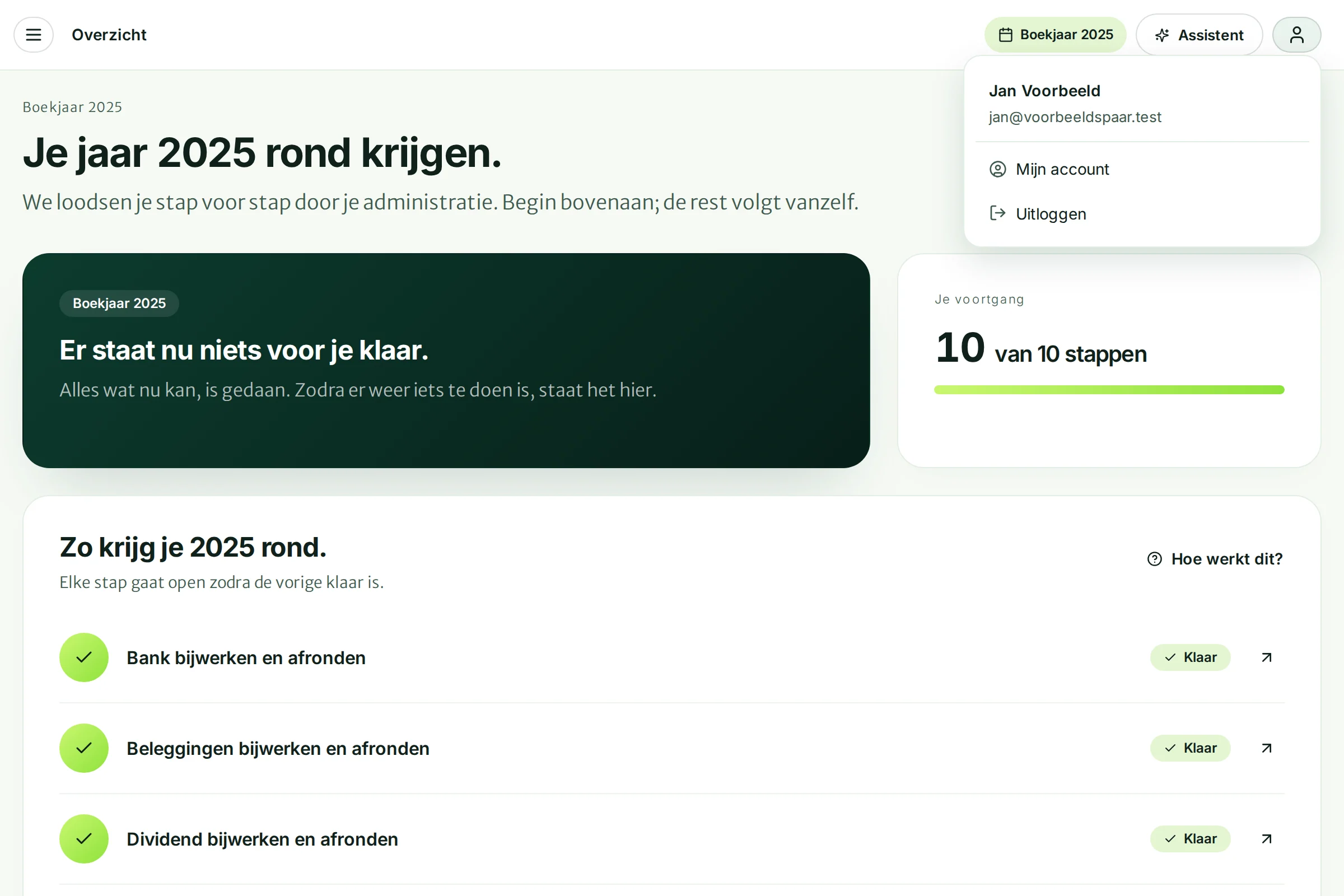 Het accountmenu met Instellingen en Uitloggen